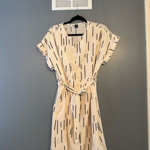SHEIN Cream Midi Dress with Black Stripes